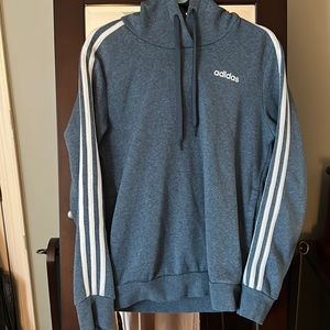 Adidas blue hoodie, white stripes down sleeves.